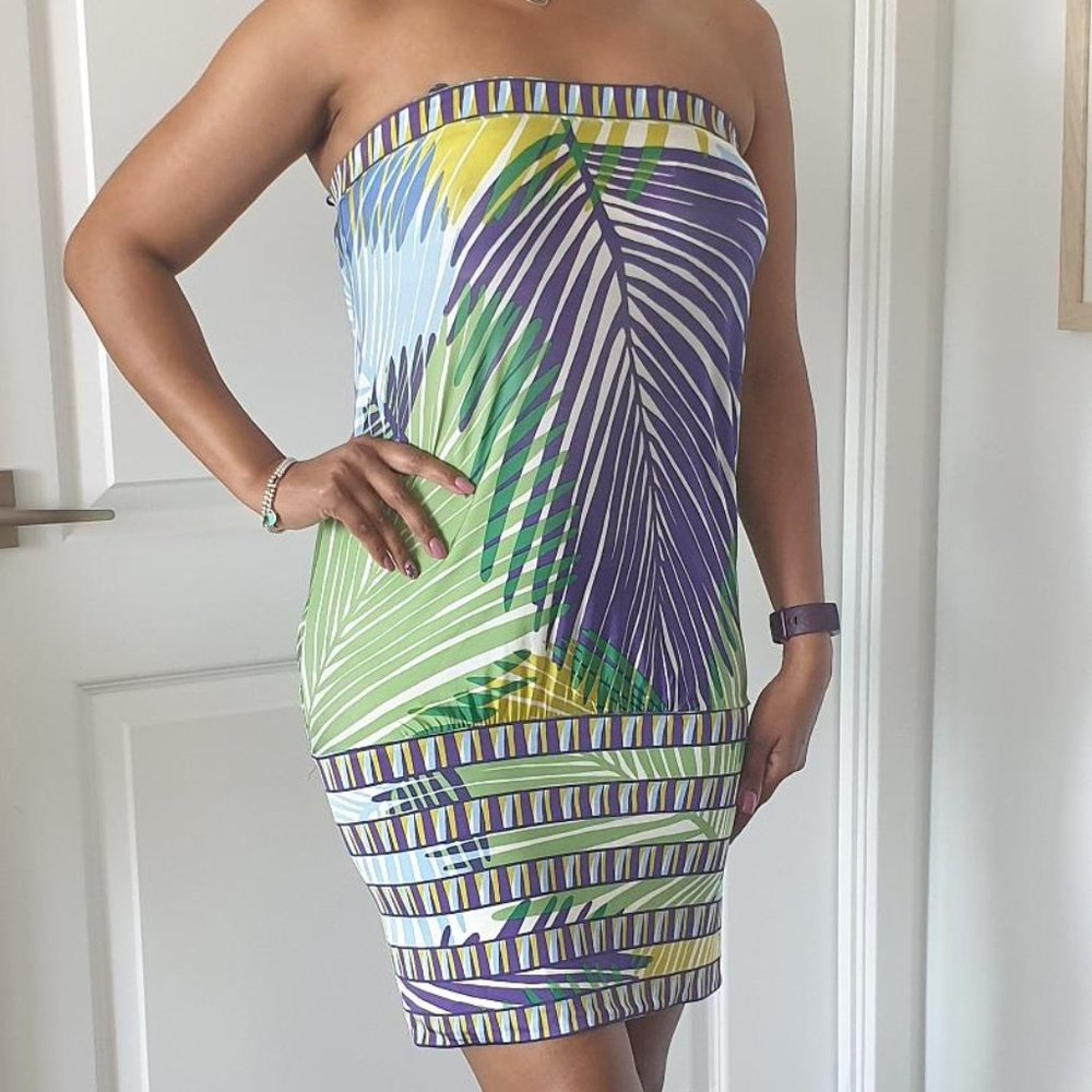 BCBG MaxAzria printed strapless dress